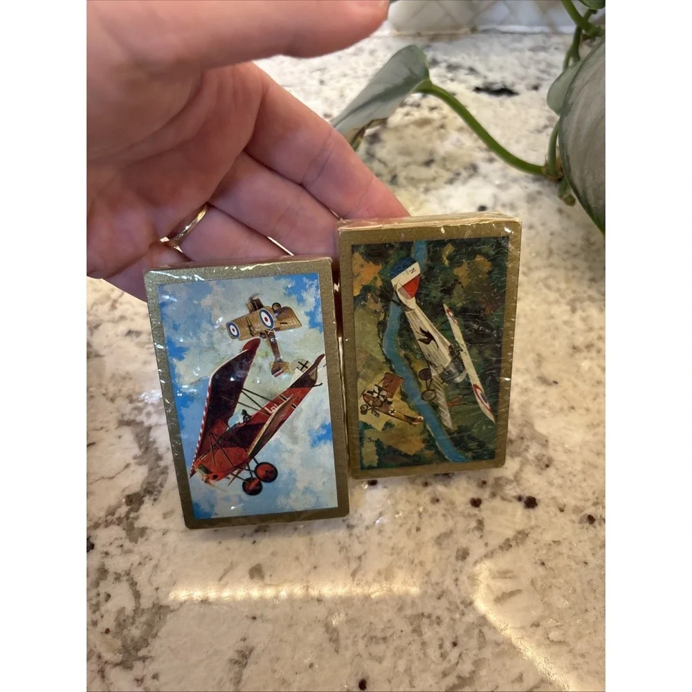 Vintage Nu-Vue Playing Cards Complete Set WWI Aviation Aircraft Set Wood Box Dog